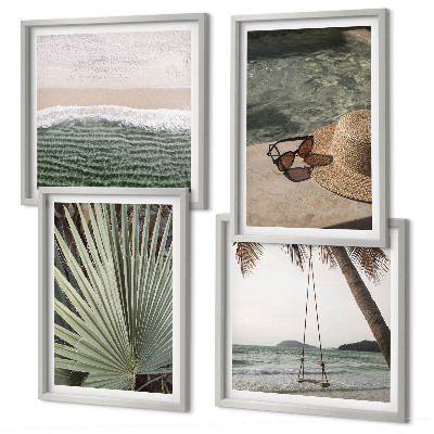 Set van posters met lijst Strandvakantie met schommelende bladeren