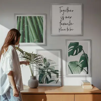 Bamboe plantbladeren meerluik in lijst