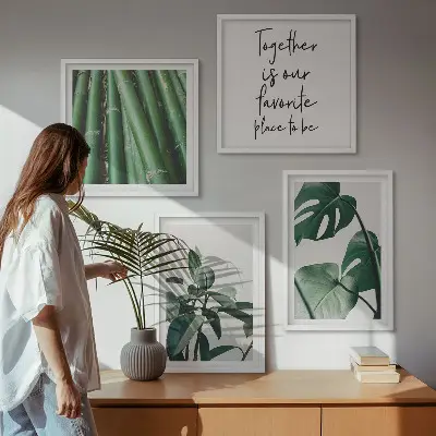 Bamboe plantbladeren meerluik in lijst