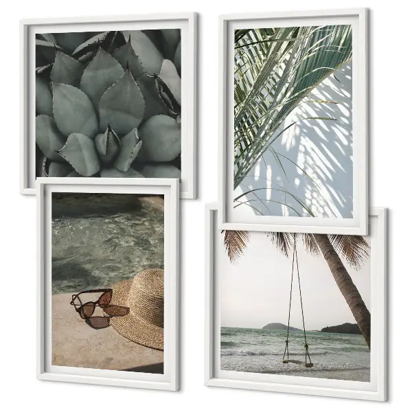 Poster set met lijst tropische planten voor in de vakantiesfeer