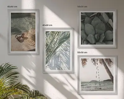 Poster set met lijst tropische planten voor in de vakantiesfeer