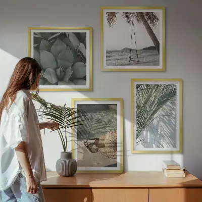 Poster set met lijst tropische planten voor in de vakantiesfeer