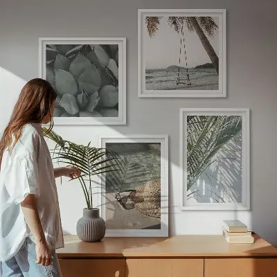 Poster set met lijst tropische planten voor in de vakantiesfeer