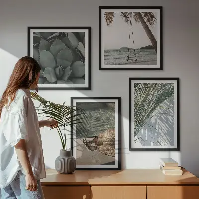 Poster set met lijst tropische planten voor in de vakantiesfeer
