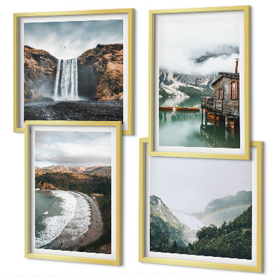 Set van posters met lijst Bergstranden wolken water