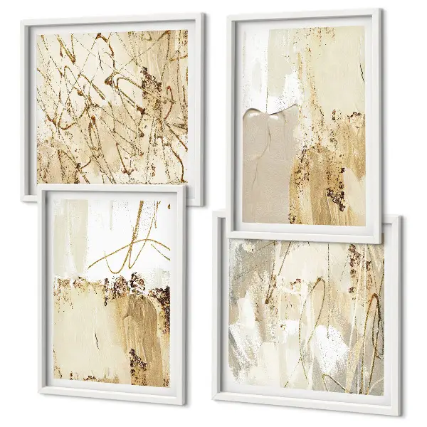 Set posters met lijst met abstracte patronen in beige en wit