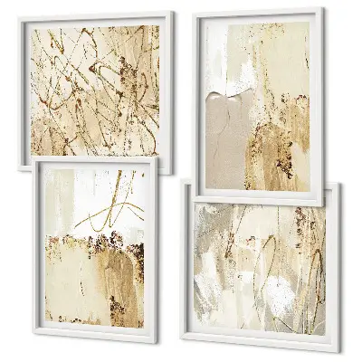 Set posters met lijst met abstracte patronen in beige en wit