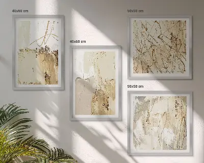 Set posters met lijst met abstracte patronen in beige en wit