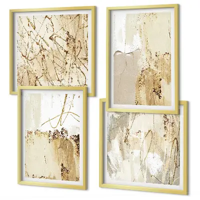 Set posters met lijst met abstracte patronen in beige en wit