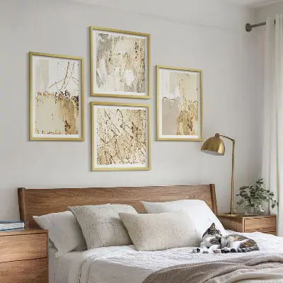 Set posters met lijst met abstracte patronen in beige en wit
