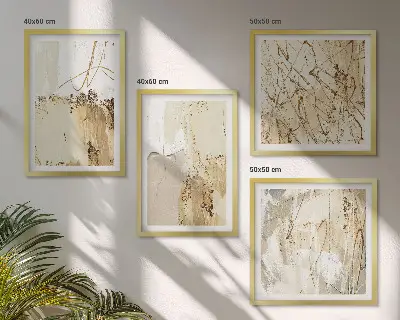 Set posters met lijst met abstracte patronen in beige en wit