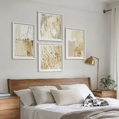 Set posters met lijst met abstracte patronen in beige en wit