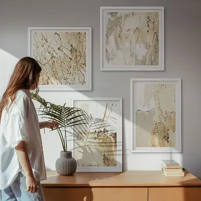 Set posters met lijst met abstracte patronen in beige en wit