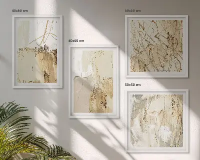 Set posters met lijst met abstracte patronen in beige en wit