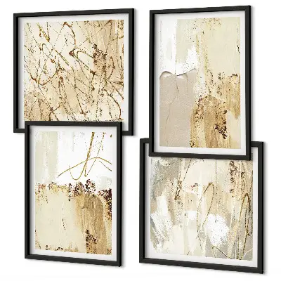 Set posters met lijst met abstracte patronen in beige en wit