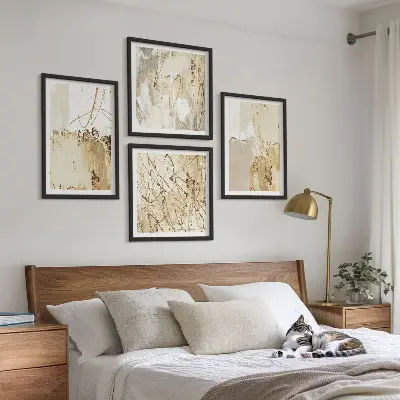 Set posters met lijst met abstracte patronen in beige en wit