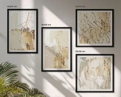 Set posters met lijst met abstracte patronen in beige en wit