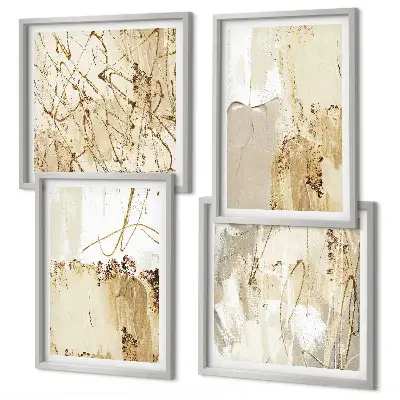 Set posters met lijst met abstracte patronen in beige en wit