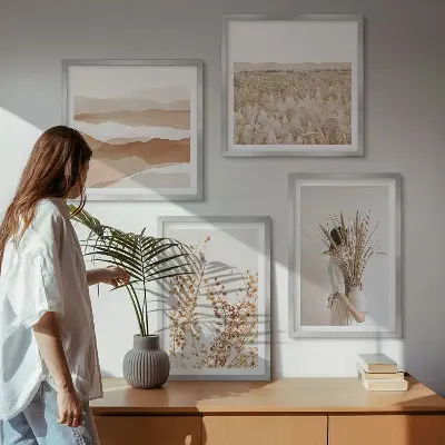 Plantenmotieven in boho-stijl meerluik in lijst