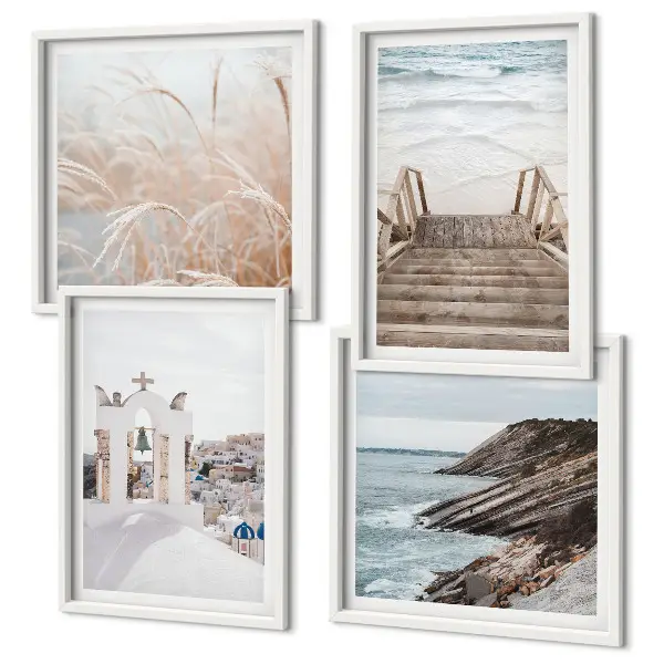 Posterset met lijst zeearchitectuur Santorini