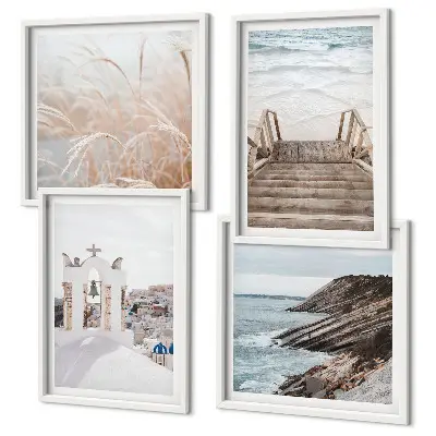 Set van posters met lijst Zee-architectuur Santorini