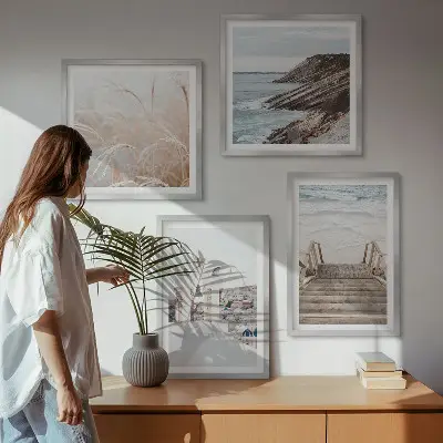 Posterset met lijst zeearchitectuur Santorini