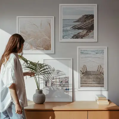 Posterset met lijst zeearchitectuur Santorini