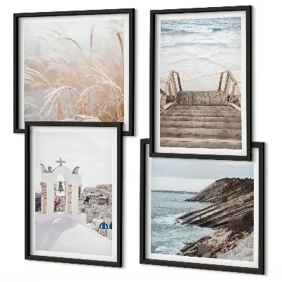 Posterset met lijst zeearchitectuur Santorini