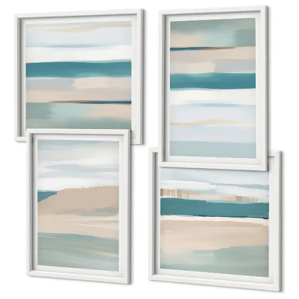 Abstracte blauwe landschappen meerluik in lijst
