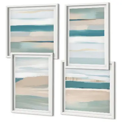 Abstracte blauwe landschappen meerluik in lijst