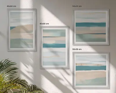 Abstracte blauwe landschappen meerluik in lijst