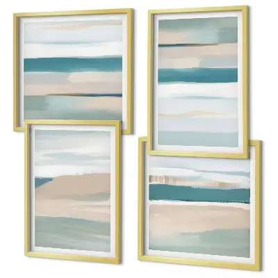 Abstracte blauwe landschappen meerluik in lijst