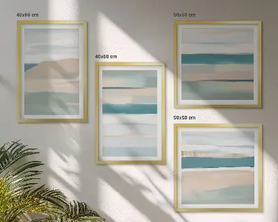 Abstracte blauwe landschappen meerluik in lijst