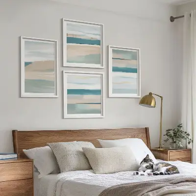 Abstracte blauwe landschappen meerluik in lijst