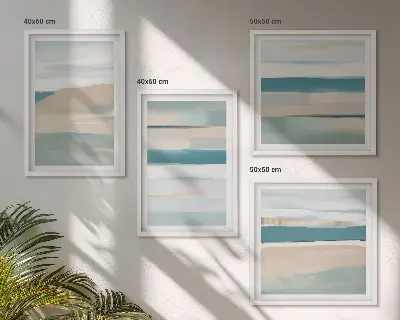 Abstracte blauwe landschappen meerluik in lijst