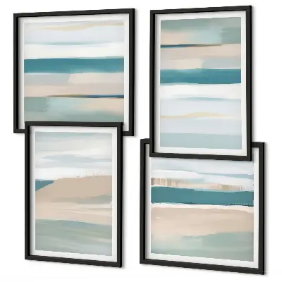Abstracte blauwe landschappen meerluik in lijst