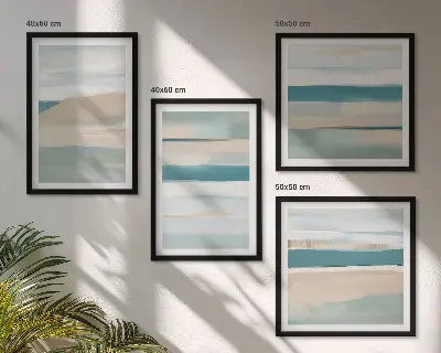 Abstracte blauwe landschappen meerluik in lijst