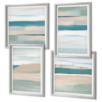 Abstracte blauwe landschappen meerluik in lijst
