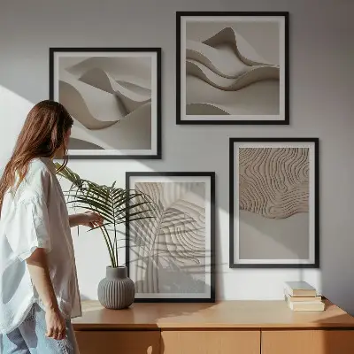 Abstracte golven op het zand set van posters met lijst