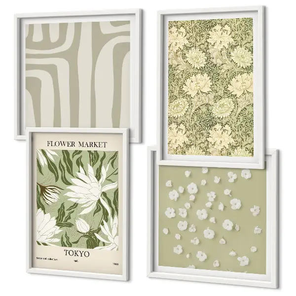 Boho planten pastel composities meerluik in lijst