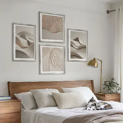 Abstracte beige golven meerluik in lijst