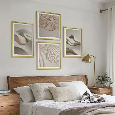 Abstracte beige golven meerluik in lijst