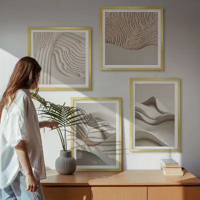 Abstracte beige golven meerluik in lijst