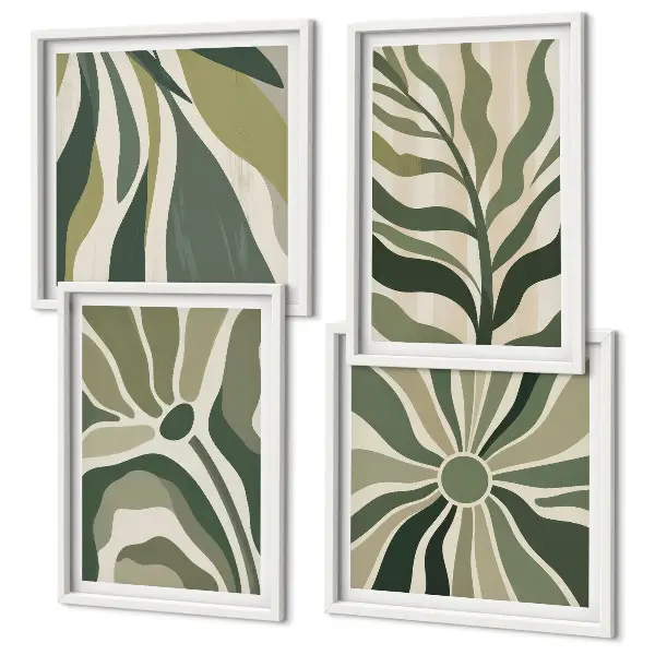Set posters met lijst Geschilderde bladeren met groen set posters met lijst met geschilderde bladeren in groen