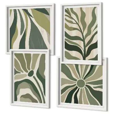 Set posters met lijst Geschilderde bladeren met groen set posters met lijst met geschilderde bladeren in groen