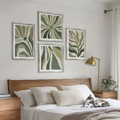 Set posters met lijst Geschilderde bladeren met groen set posters met lijst met geschilderde bladeren in groen