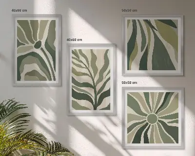 Set posters met lijst Geschilderde bladeren met groen set posters met lijst met geschilderde bladeren in groen