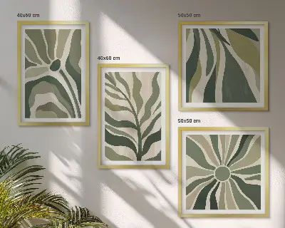 Set posters met lijst Geschilderde bladeren met groen set posters met lijst met geschilderde bladeren in groen