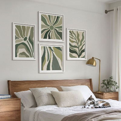 Set van posters met lijst Geschilderde bladeren met groen