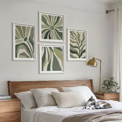 Set posters met lijst Geschilderde bladeren met groen set posters met lijst met geschilderde bladeren in groen